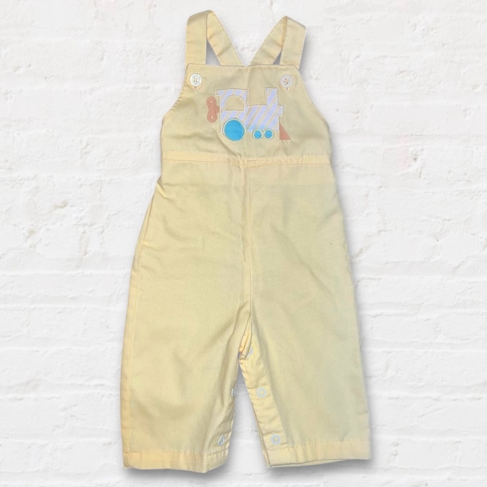 Vintage 80’s Train Pastel Yellow Overalls